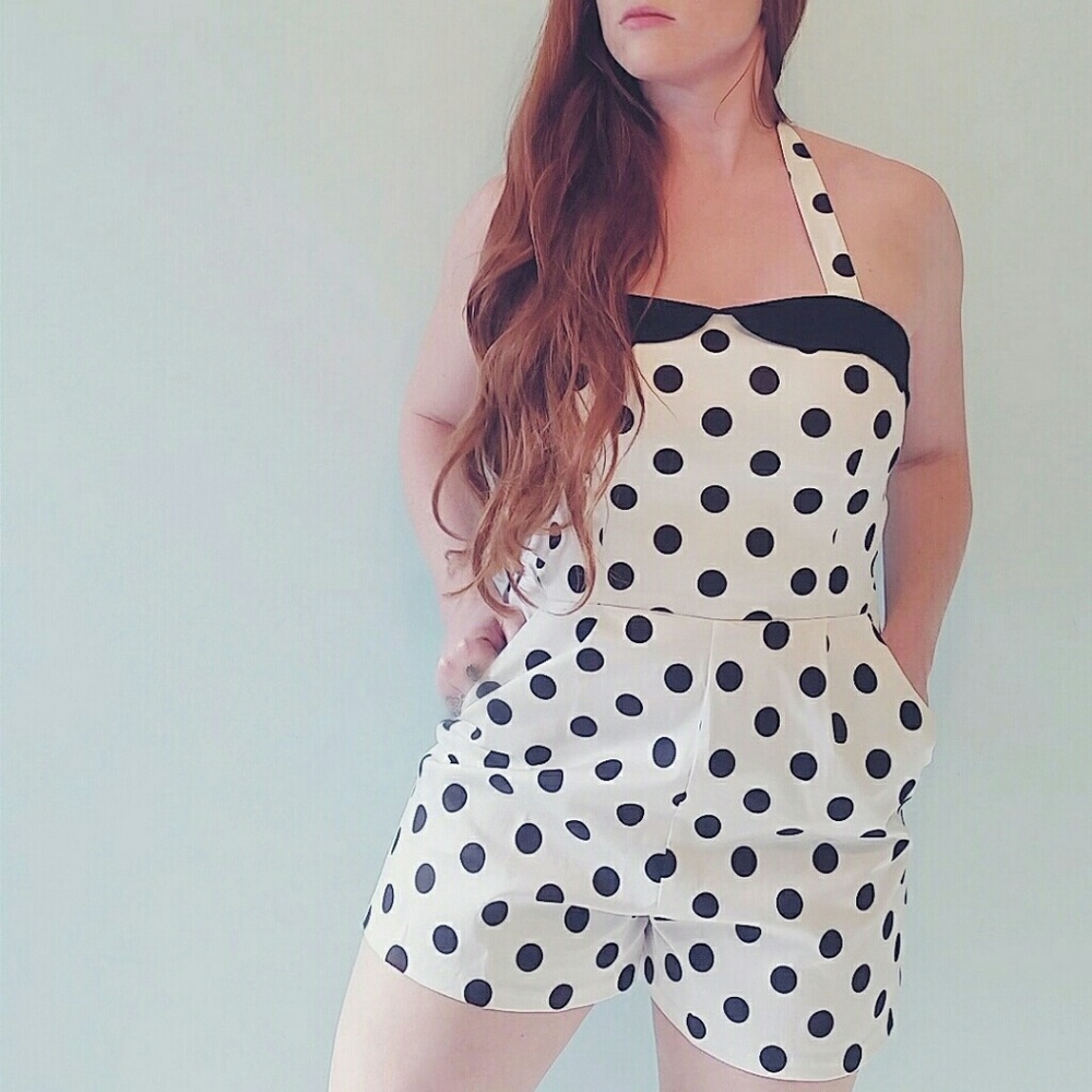 Polka Dot Halter Camisole Top in White and Black